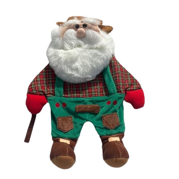 VTG  Christmas Santa Hillbilly Fabric Wall Hanging Country Folk Art Cottage 19" - Picture 3 of 14